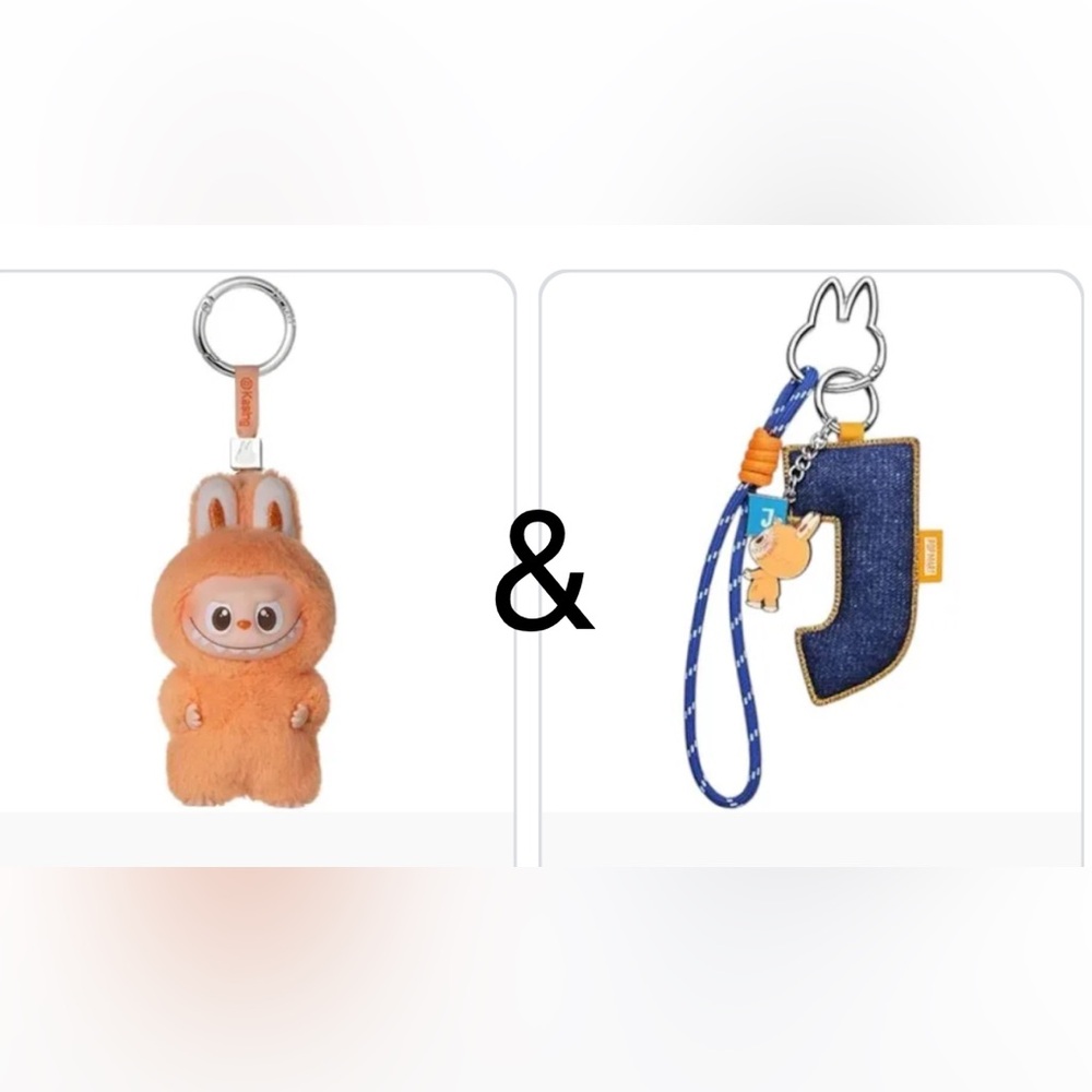 SET of Unopened “J” Labubu Pin for Love plush/doll & “J” plush letter key chain.